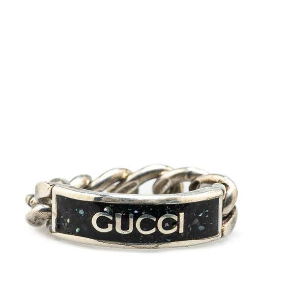 Gucci logo ring chain size 20 678711 silver and black SV925 women's GUCCI
